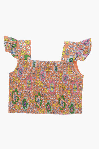 Floral-Printed Top with Ruffe Details