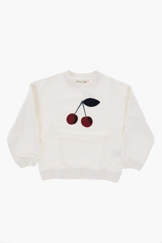 Brushed Cotton Crew-neck Sweatshirt with Cherry Embroidery