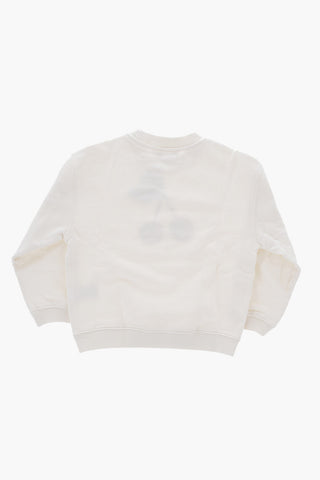 Brushed Cotton Crew-neck Sweatshirt with Cherry Embroidery