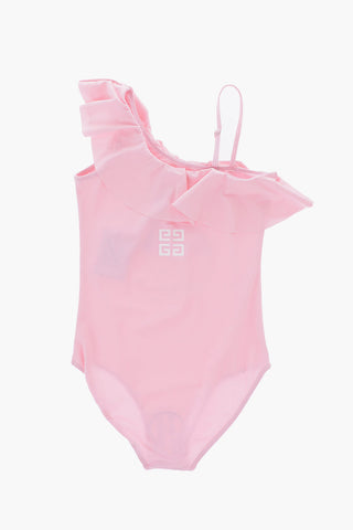 Printed One Piece One-Shoulder Swimsuit with Ruffle