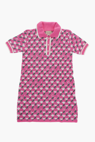 All-over Logo Embroidered Knitted Polo Dress