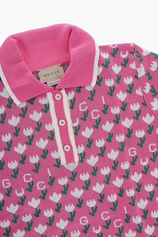 All-over Logo Embroidered Knitted Polo Dress