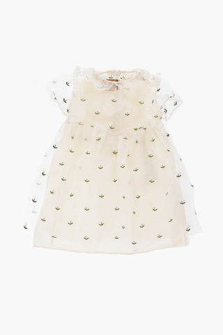 All-Over Monogram Embroiered Tulle Dress