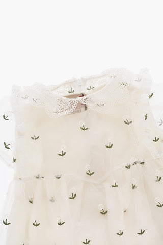 All-Over Monogram Embroiered Tulle Dress