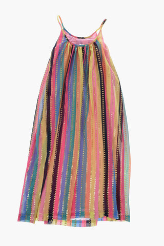 Sleeveless Long Dress With Metallized Logo Print