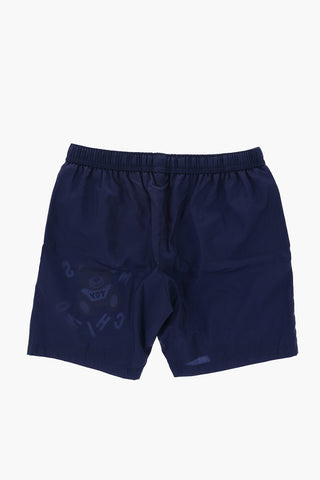 Solid Color Swim Shorts with Teddy Bear Print
