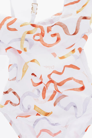 Patterned One-Shoulder Swimsuit with Ruffle Detail