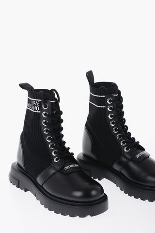 LOVE Leather and Fabric Combat Boots with Contrasting Details
