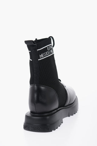LOVE Leather and Fabric Combat Boots with Contrasting Details