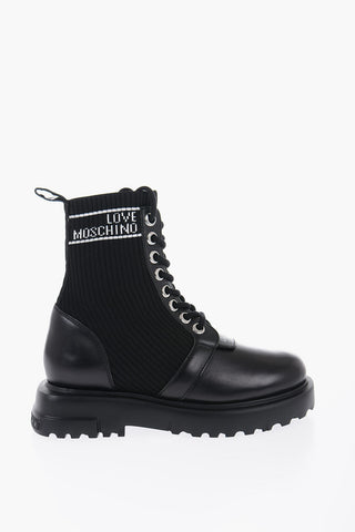 LOVE Leather and Fabric Combat Boots with Contrasting Details
