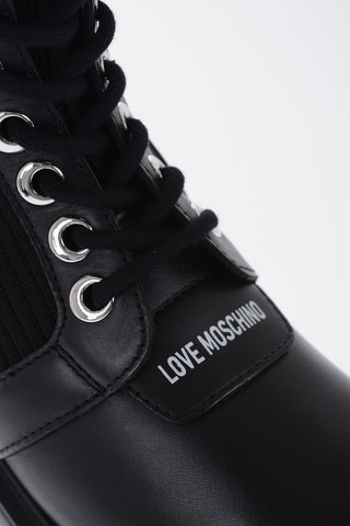 LOVE Leather and Fabric Combat Boots with Contrasting Details