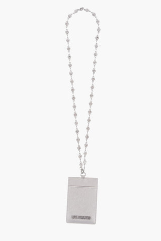 LOVE Saffiano Faux Leather Card Holder with Jewel Chain