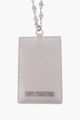 LOVE Saffiano Faux Leather Card Holder with Jewel Chain