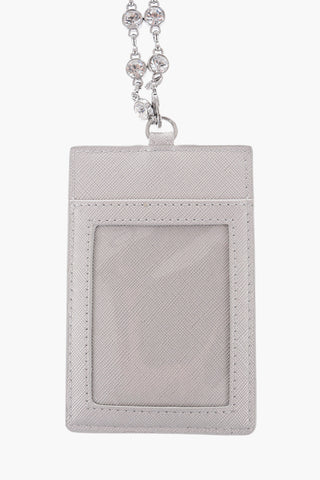 LOVE Saffiano Faux Leather Card Holder with Jewel Chain