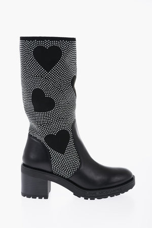 LOVE Hohe Nietenstiefel mit Lederdetails 8cm
