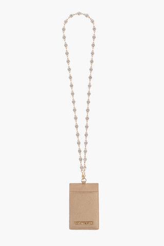 LOVE Saffiano Faux Leather Card Holder with Jewel Chain