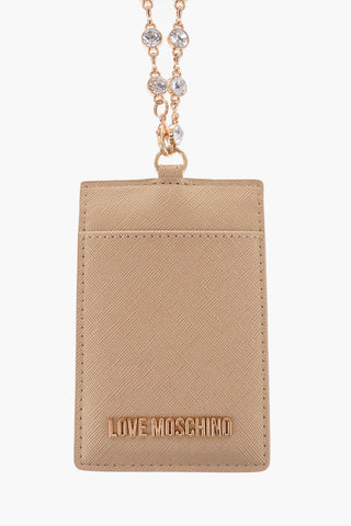 LOVE Saffiano Faux Leather Card Holder with Jewel Chain