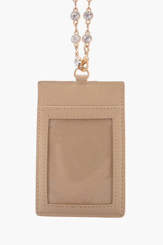 LOVE Saffiano Faux Leather Card Holder with Jewel Chain