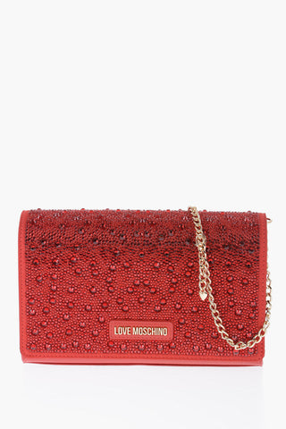 LOVE Faux Leather Crossbody Bag Embellished with Rhinestones