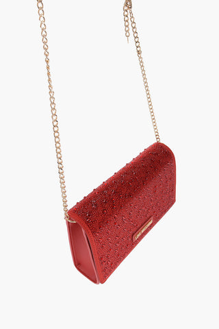 LOVE Faux Leather Crossbody Bag Embellished with Rhinestones