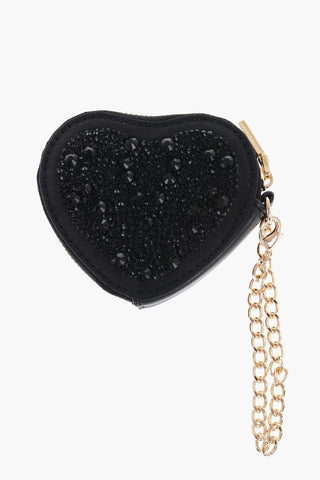 LOVE Heart-Shaped Coin Purse Embellished with Rhinestones