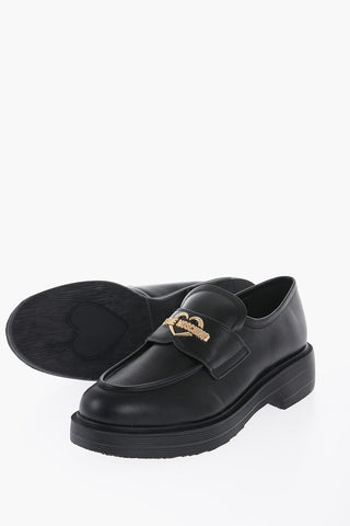 LOVE Leather Loafers with Gold Logo