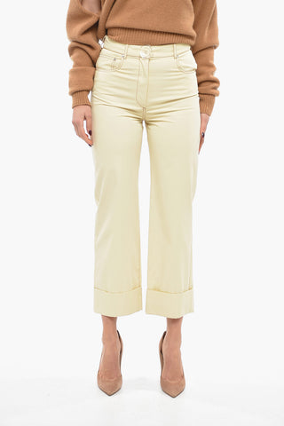 Pantaloni in Cotone con Risvolto e Cuciture a Vista