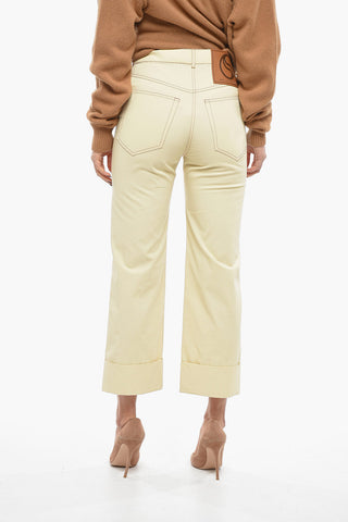 Pantaloni in Cotone con Risvolto e Cuciture a Vista