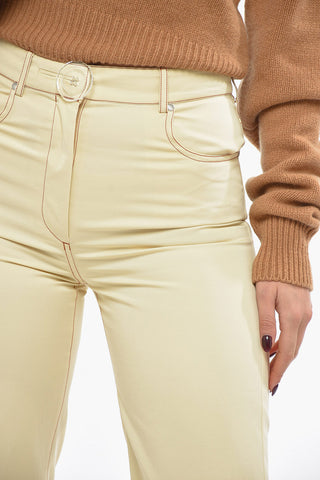 Pantaloni in Cotone con Risvolto e Cuciture a Vista