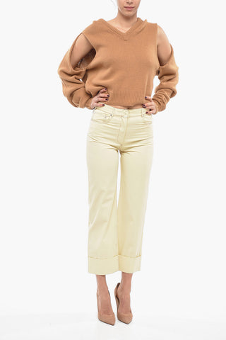 Pantaloni in Cotone con Risvolto e Cuciture a Vista