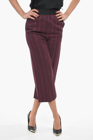 Pantaloni Cropped Fit in Misto Lana con Dettagli in Lurex