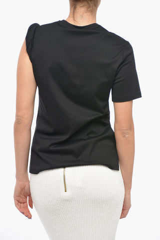 Crew Neck GODDESS Cotton T-Shirt with Gathered Sleeve
