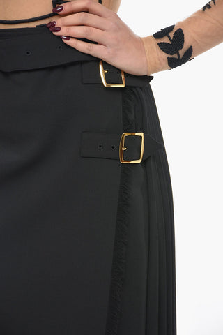 Pleated Midi Skir with Decorative Buckles