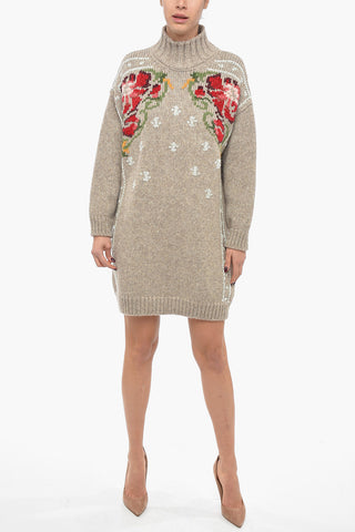 Wool Blend Mini Dress with Turtleneck