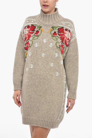 Wool Blend Mini Dress with Turtleneck