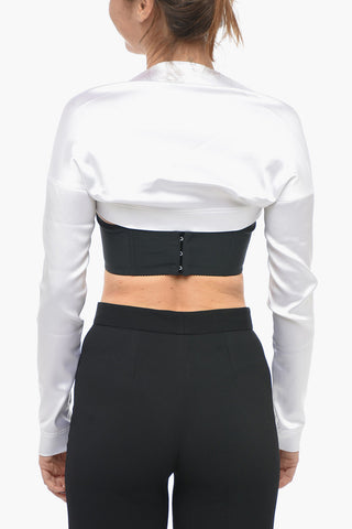 Satin Crop Cardigan with Zipped Sleeve