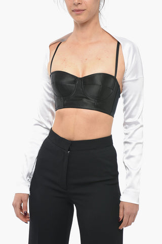 Satin Crop Cardigan with Zipped Sleeve
