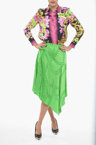 Silk-Blend Jacquard Asymmetric Midi Skirt