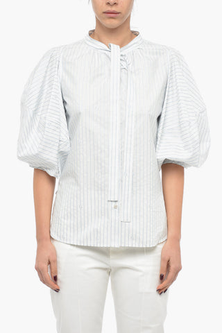 Awning Stripe Cotton Tie Neck Shirt