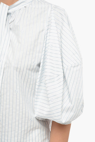Awning Stripe Cotton Tie Neck Shirt