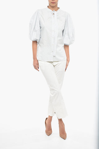 Awning Stripe Cotton Tie Neck Shirt
