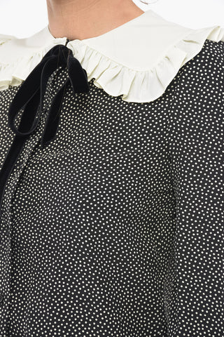 Camicia in Seta con Motivo a Pois e Collo Rotondo