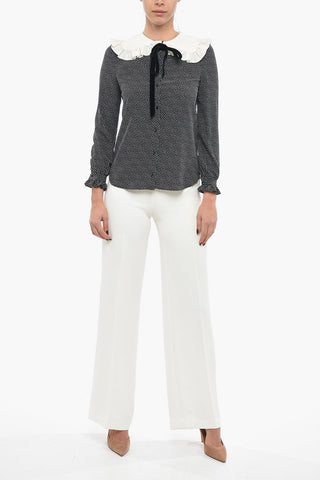 Camicia in Seta con Motivo a Pois e Collo Rotondo