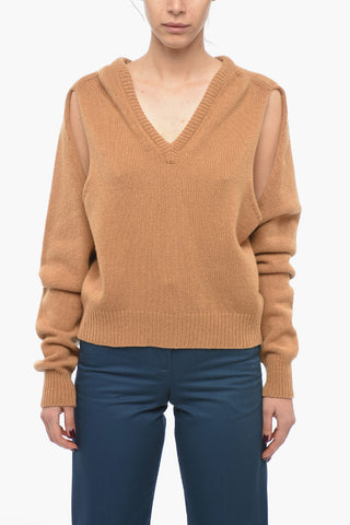 Maglia Collo a V in Cashmere con Dettaglio Cut Out