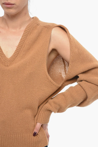 Maglia Collo a V in Cashmere con Dettaglio Cut Out