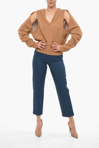 Maglia Collo a V in Cashmere con Dettaglio Cut Out