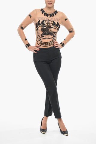 Long-sleeved Mesh Bodysuit with Embroidered Logo