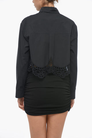 Camicia Crop in Cotone con Dettaglio in Sangallo