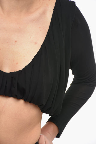 Crop Top in Chiffon di Viscosa con Design a Palloncino