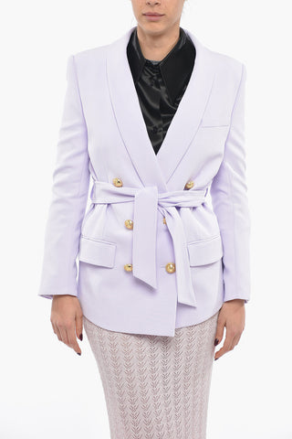 Double-breasted Belted Blazer with Peak Lapel